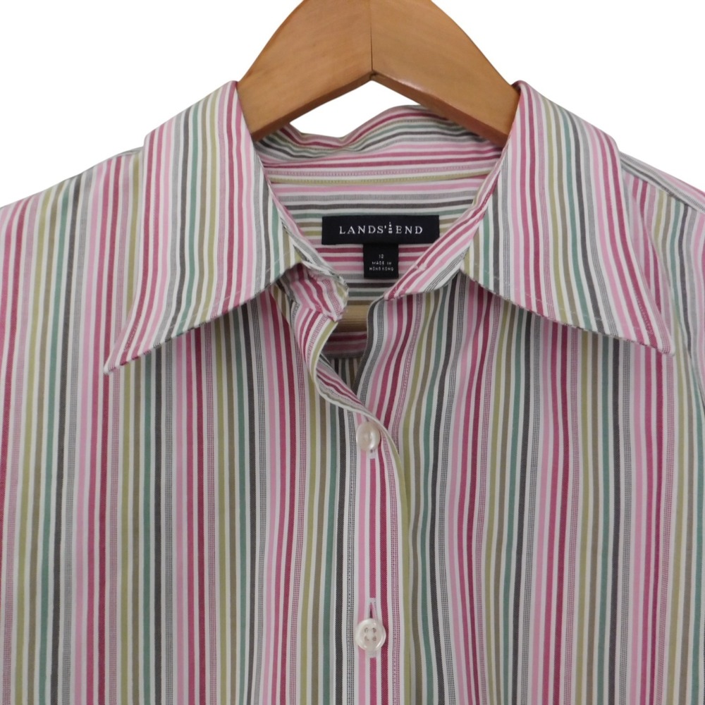 Lands‎ End womens Button up Shirt Striped Colorful Cotton Size 12 - Picture 2 of 6